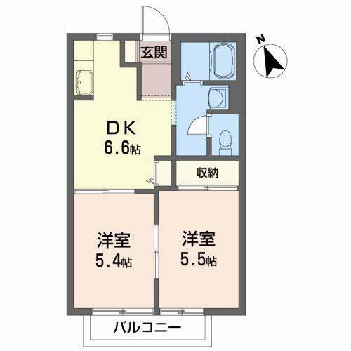 ハートフル安積 B(2DK/2階)の間取り写真