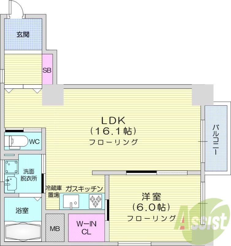 KDXレジデンス一番町(1LDK/5階)の間取り写真