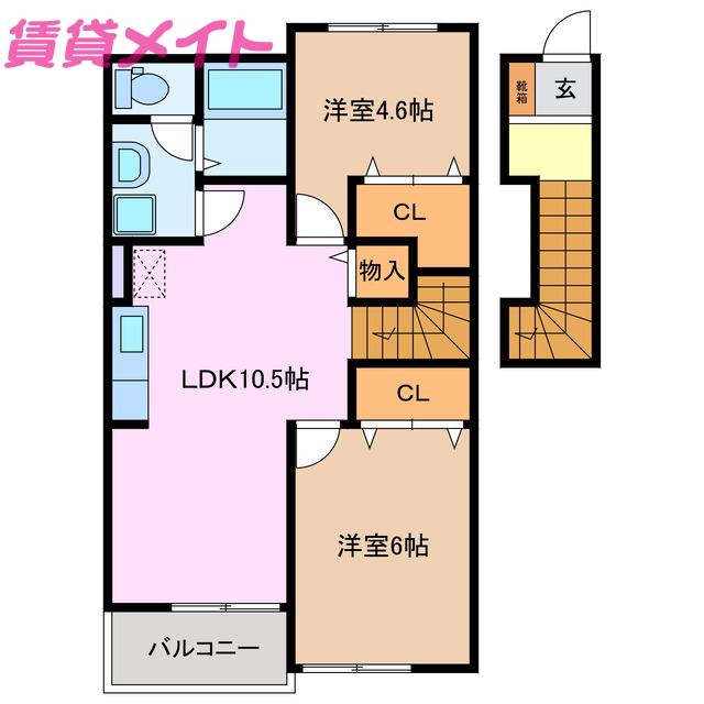 フィオーレ・プレッソ櫻B棟(2LDK/2階)の間取り写真
