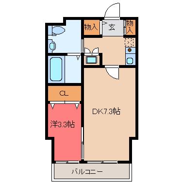 ゴールドライフマンション宇都宮(1DK/3階)の間取り写真