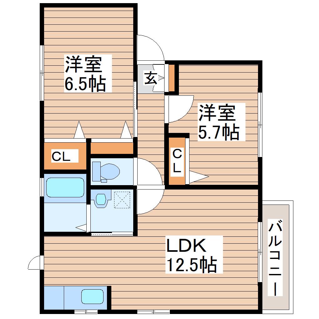 エトワールII(2LDK/1階)の間取り写真