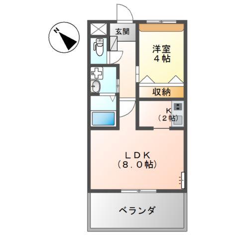 Kメゾン(1LDK/2階)の間取り写真