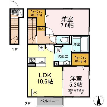 リーフガーデン ウエスト(2LDK/2階)の間取り写真
