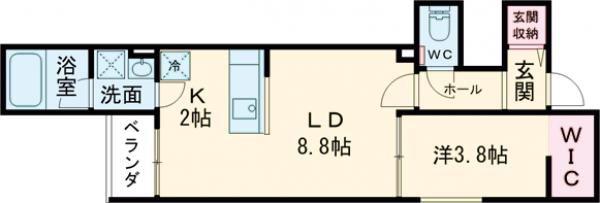 ラフィネ東大畑通(1LDK/1階)の間取り写真