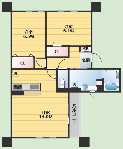 クレール桃山台(2LDK/1階)の間取り写真