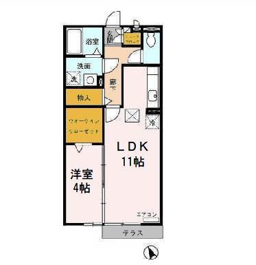 長久手ハイツ B棟(1LDK/1階)の間取り写真