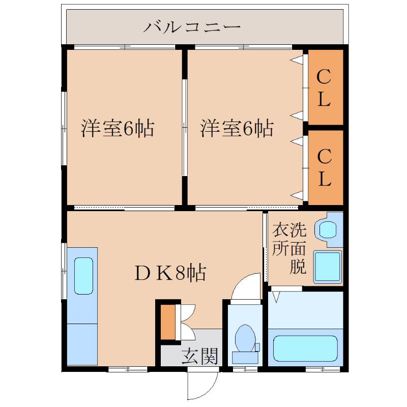パームガーデン A棟(2DK/2階)の間取り写真