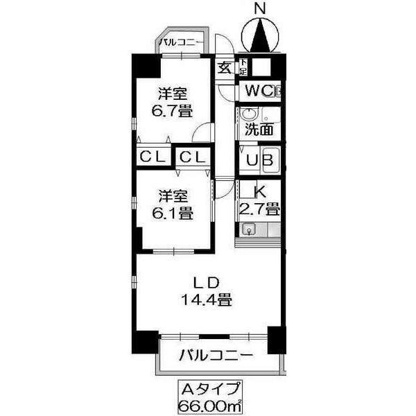 グランリーオ(2LDK/6階)の間取り写真