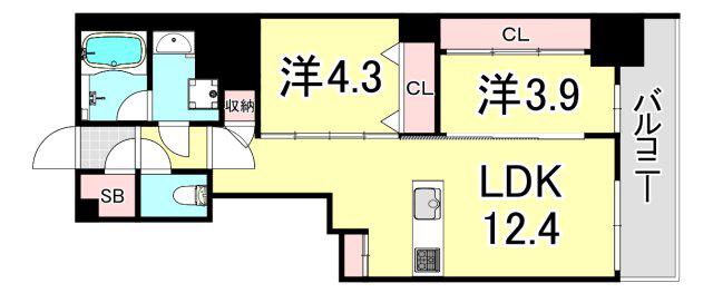 アーバネックス谷町四丁目(2LDK/2階)の間取り写真