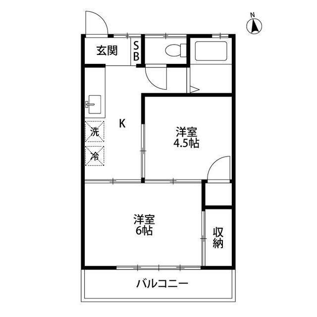 ニューアケミハイツ(2K/1階)の間取り写真