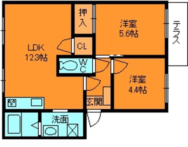 三央ハイツ(2LDK/2階)の間取り写真