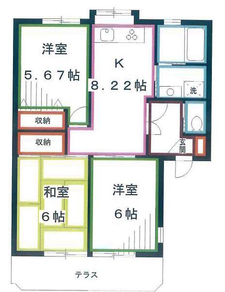 フォレスト深大寺A号館(3DK/1階)の間取り写真