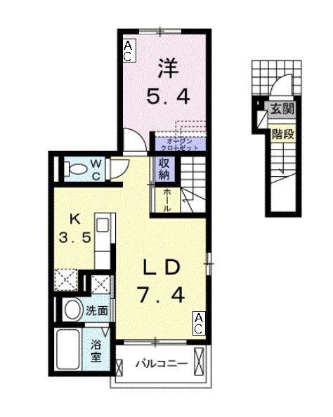 ラシアス(1LDK/2階)の間取り写真