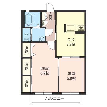 クレールサクラ(2DK/1階)の間取り写真