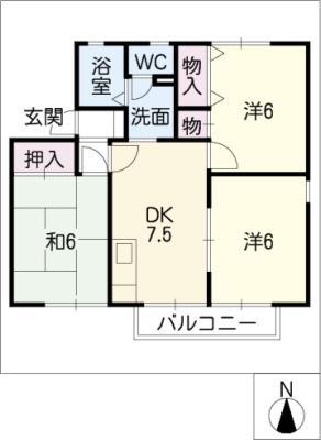 パークサイド金屋橋D棟(3DK/1階)の間取り写真