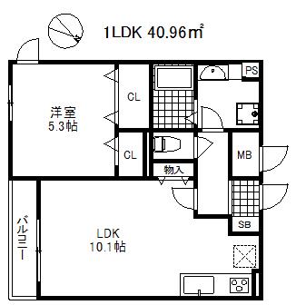 ロッコウコルンーS(1LDK/2階)の間取り写真