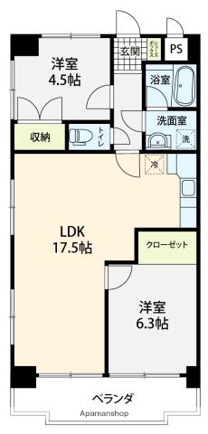 メリーレジデンス白菊(2LDK/2階)の間取り写真