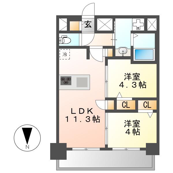 プレサンス名古屋菊井セルカ(2LDK/11階)の間取り写真