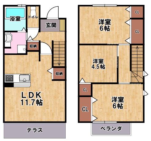 メゾネットコスモ(3LDK/1階)の間取り写真