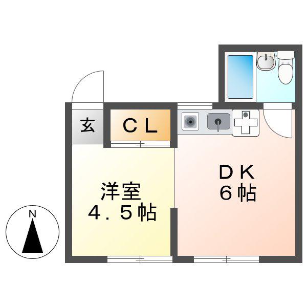 明和荘(1DK/2階)の間取り写真