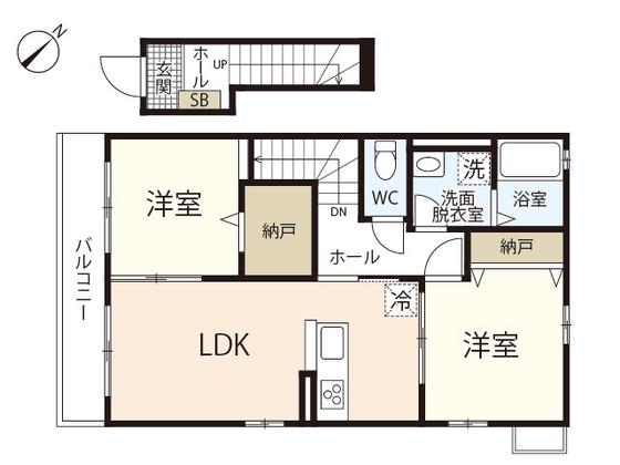 メゾン牛田本町(2LDK/2階)の間取り写真