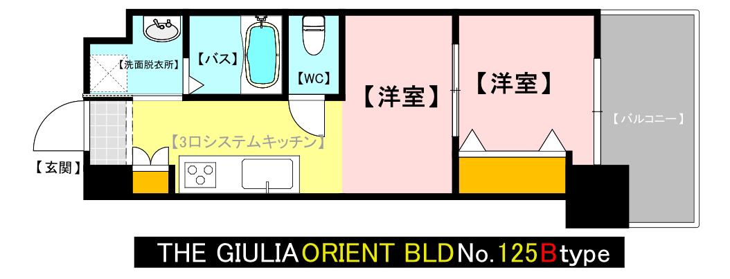 THE GIULIA ORIENT BLD NO.125(1DK/19階)の間取り写真