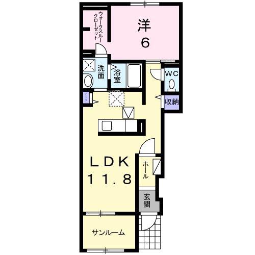 ステイゴールドII(1LDK/1階)の間取り写真