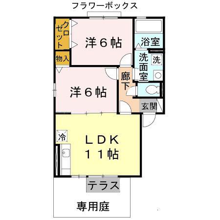 クレールアビタシオンKONISHI(2LDK/2階)の間取り写真