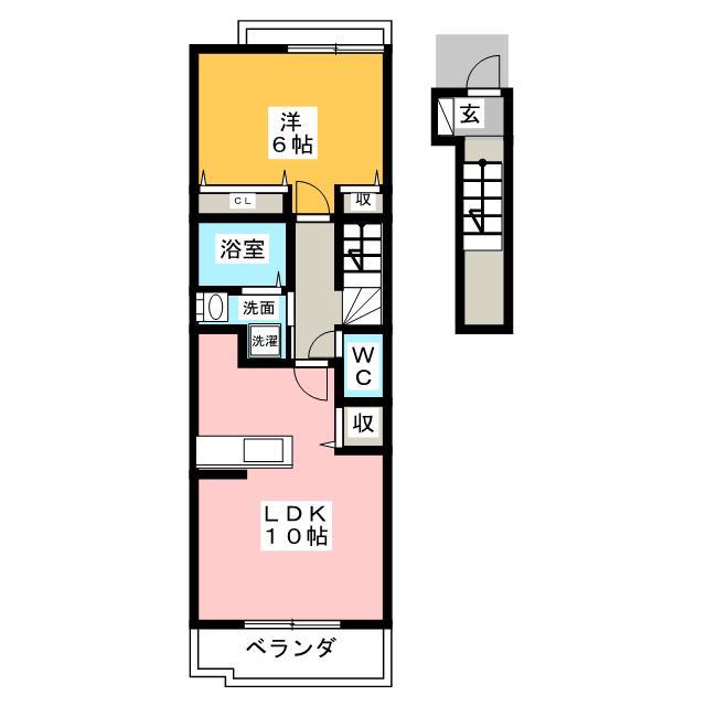 ラフィネ ジェンテ(1LDK/2階)の間取り写真