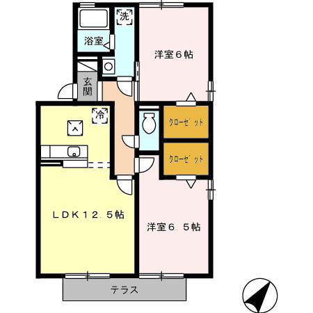 ウィルモア蔵子 D(2LDK/1階)の間取り写真