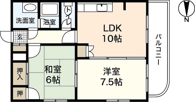 チェリー米田(2LDK/2階)の間取り写真