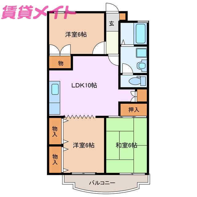 グランシャリオ89 A(3LDK/3階)の間取り写真