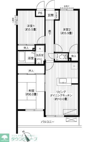 ソレイユモトニ(3LDK/5階)の間取り写真