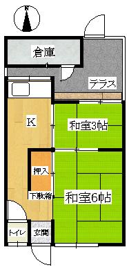 王居殿アパート(2K/1階)の間取り写真