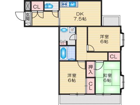 アニマン高槻阿武山(3DK/3階)の間取り写真