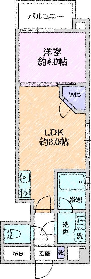 REGINA今津留(1LDK/3階)の間取り写真