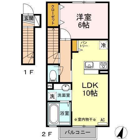 レーヴ鍛冶町(1LDK/2階)の間取り写真