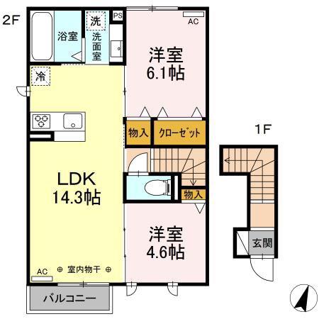 ベイベリー(2LDK/2階)の間取り写真