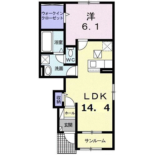 ニューパディー(1LDK/1階)の間取り写真