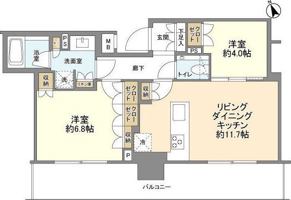 アトラスタワー五反田(2LDK/23階)の間取り写真