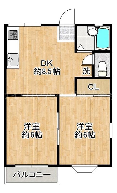 ピュアハウス(2DK/2階)の間取り写真
