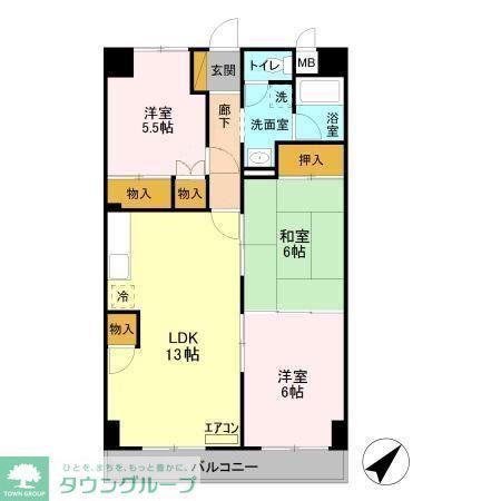 ユナイテッドマンション(3LDK/2階)の間取り写真