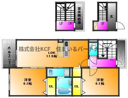 エルグランドパティオ弐番館(2LDK/3階)の間取り写真