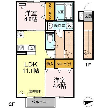SUN FOREST(2LDK/2階)の間取り写真