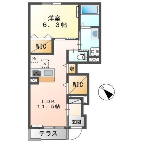 エミアスI(1LDK/1階)の間取り写真