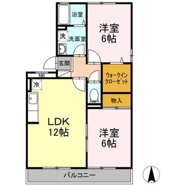 ヴィレッジ札場 A棟(2LDK/2階)の間取り写真