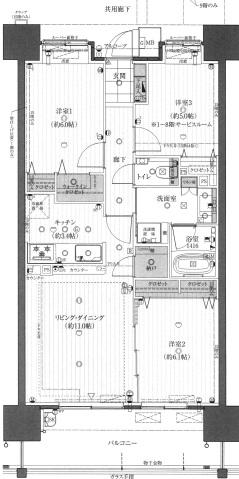 パークナード牛田本町ウエストウィング(3LDK/14階)の間取り写真
