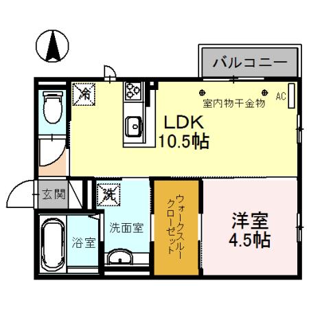 スクエアサイド(1LDK/2階)の間取り写真