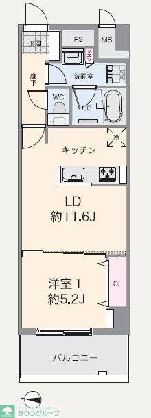 ライズ若木通(1LDK/5階)の間取り写真