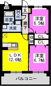メゾンクレア愛宕南(2LDK/5階)の間取り写真